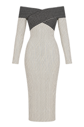 Angelica Monochrome Striped Textured Midaxi Dress