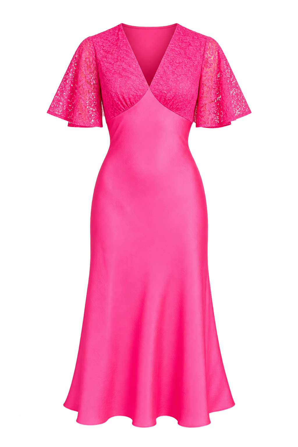 Ariella Pink Lace Satin Midi Dress
