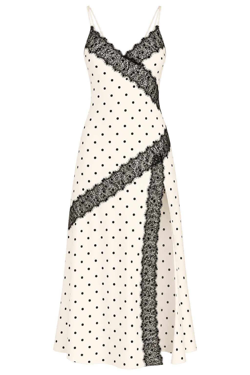 Bernice Polka Dot Lace Trim Midaxi Dress