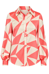 Briana Coral Geo Print Satin Shirt