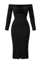 Celine Black Bardot Rosette Midi Dress