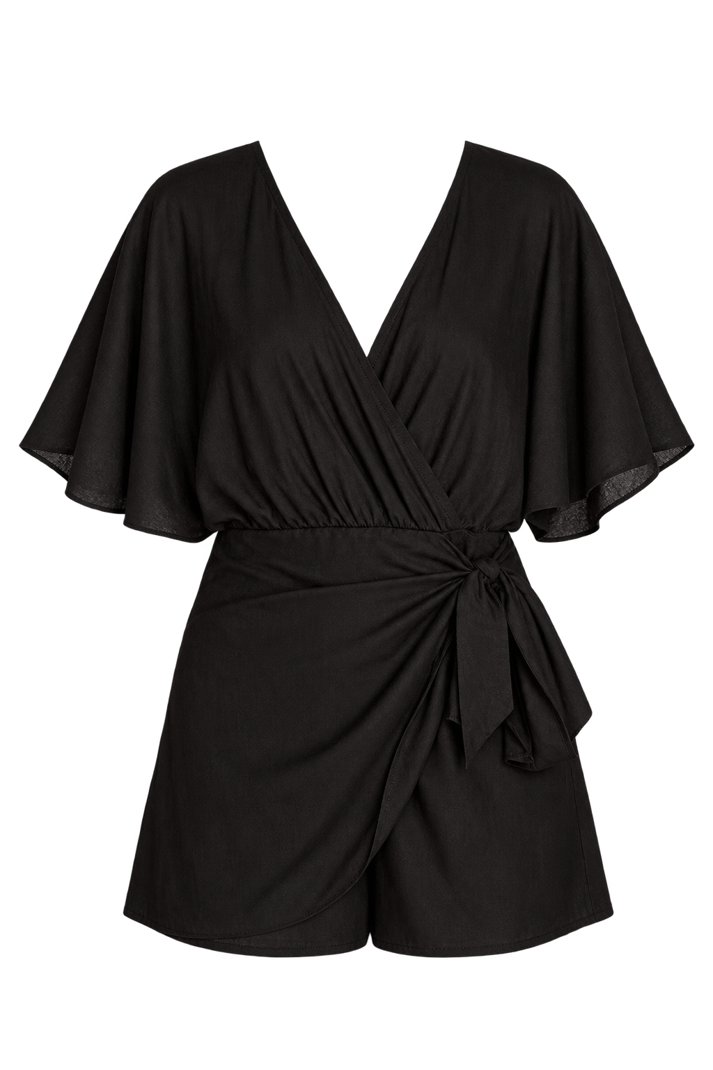 Cerys Black Playsuit With Linen