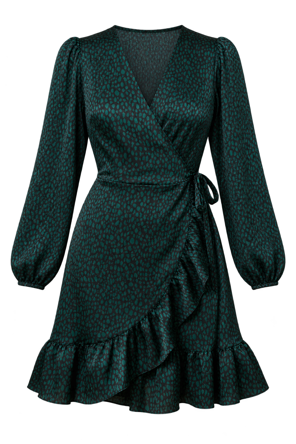 Claudia Green Animal Print Wrap Mini Dress by Saffron and Amber