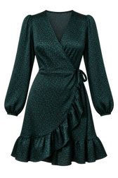 Claudia Green Animal Print Wrap Mini Dress by Saffron and Amber
