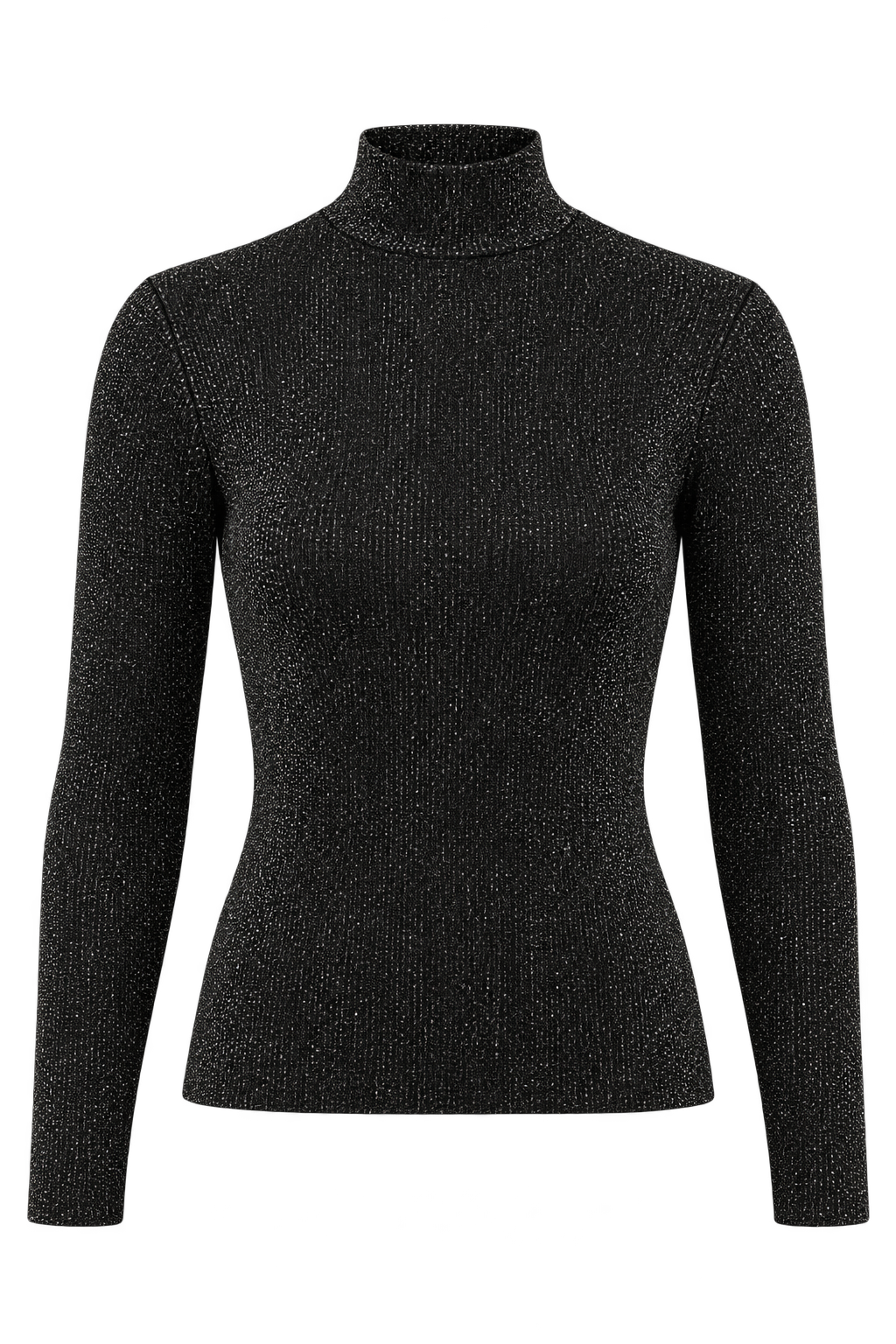 Delilah Black Shimmer High Neck Long Sleeve Top