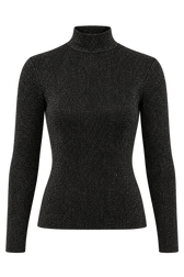 Delilah Black Shimmer High Neck Long Sleeve Top