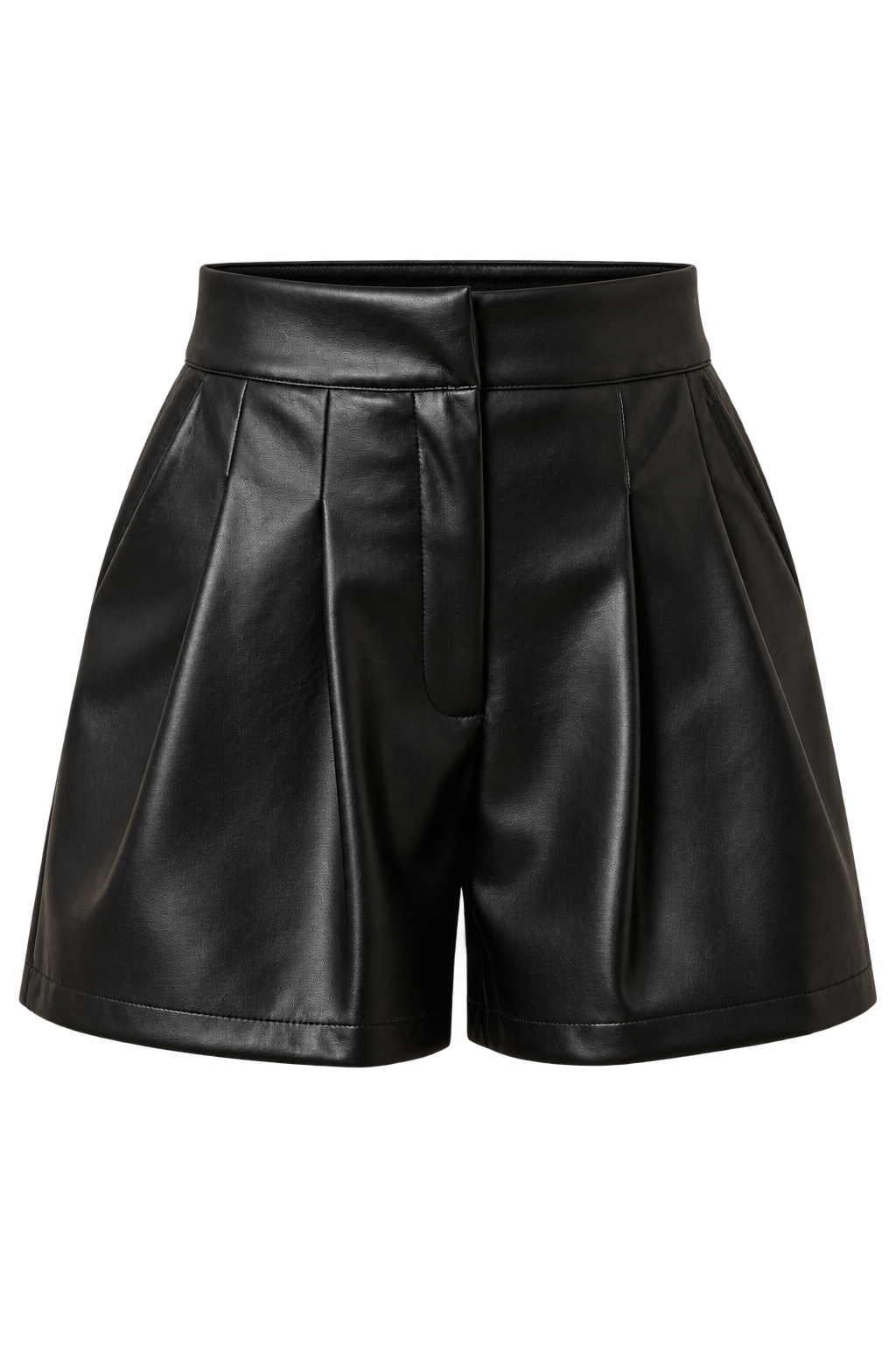 Bianca Black Pleated PU Shorts