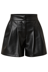 Bianca Black Pleated PU Shorts