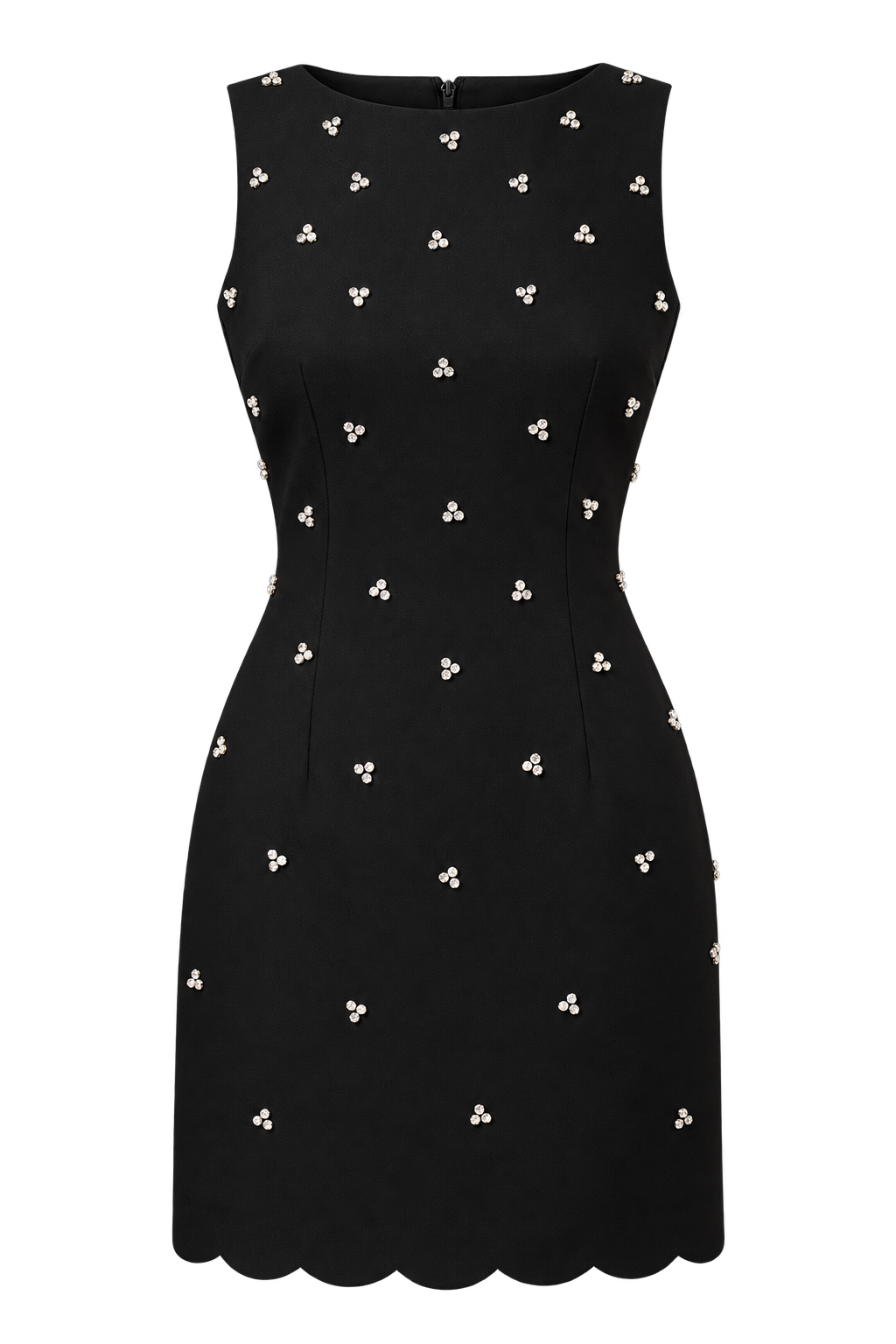 Carina Black Embellished Scallop Hem Mini Dress