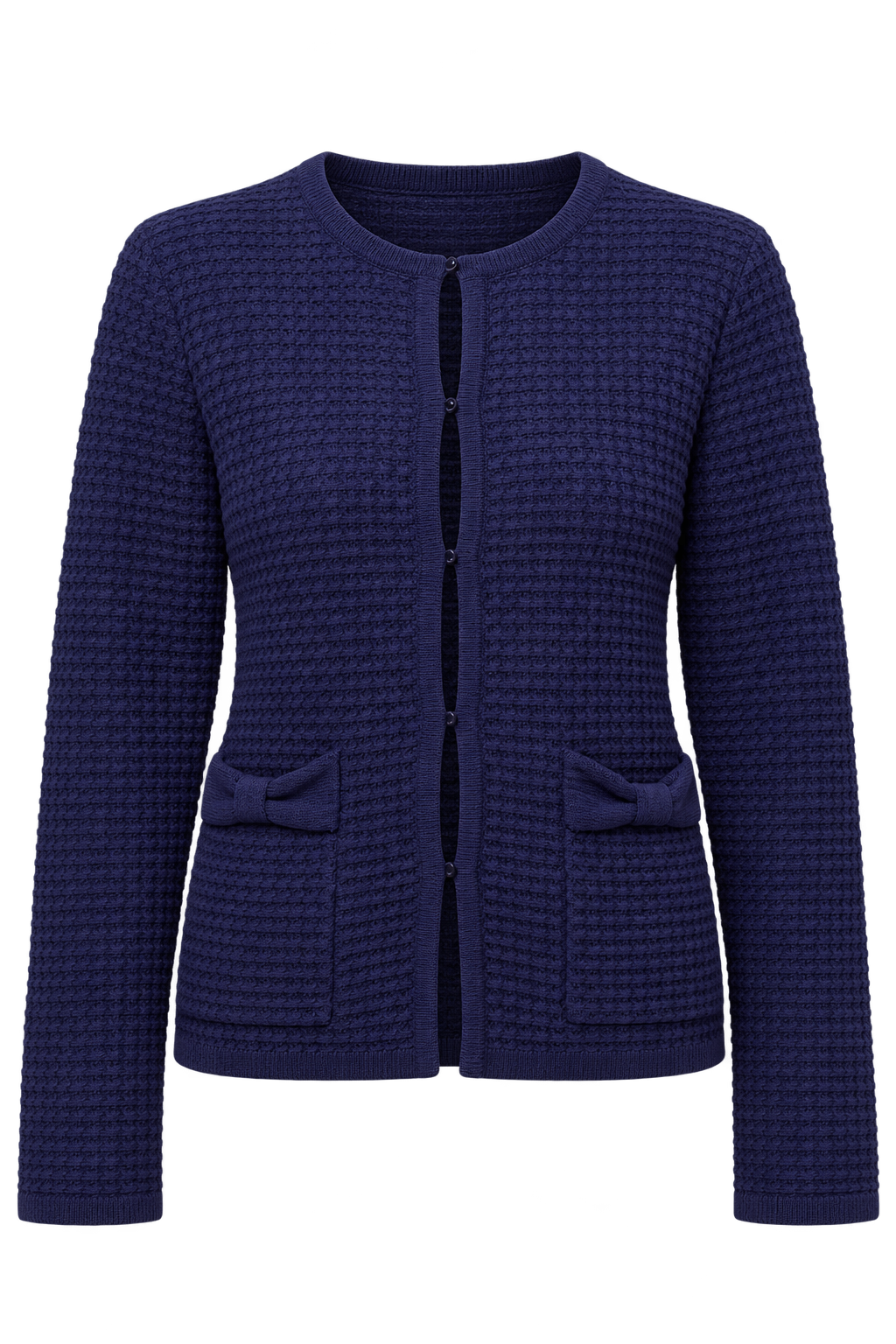 Celeste Navy Knitted Bow Pocket Detail Cardigan