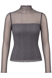Delphine Grey Mesh Embellished High Neck Top