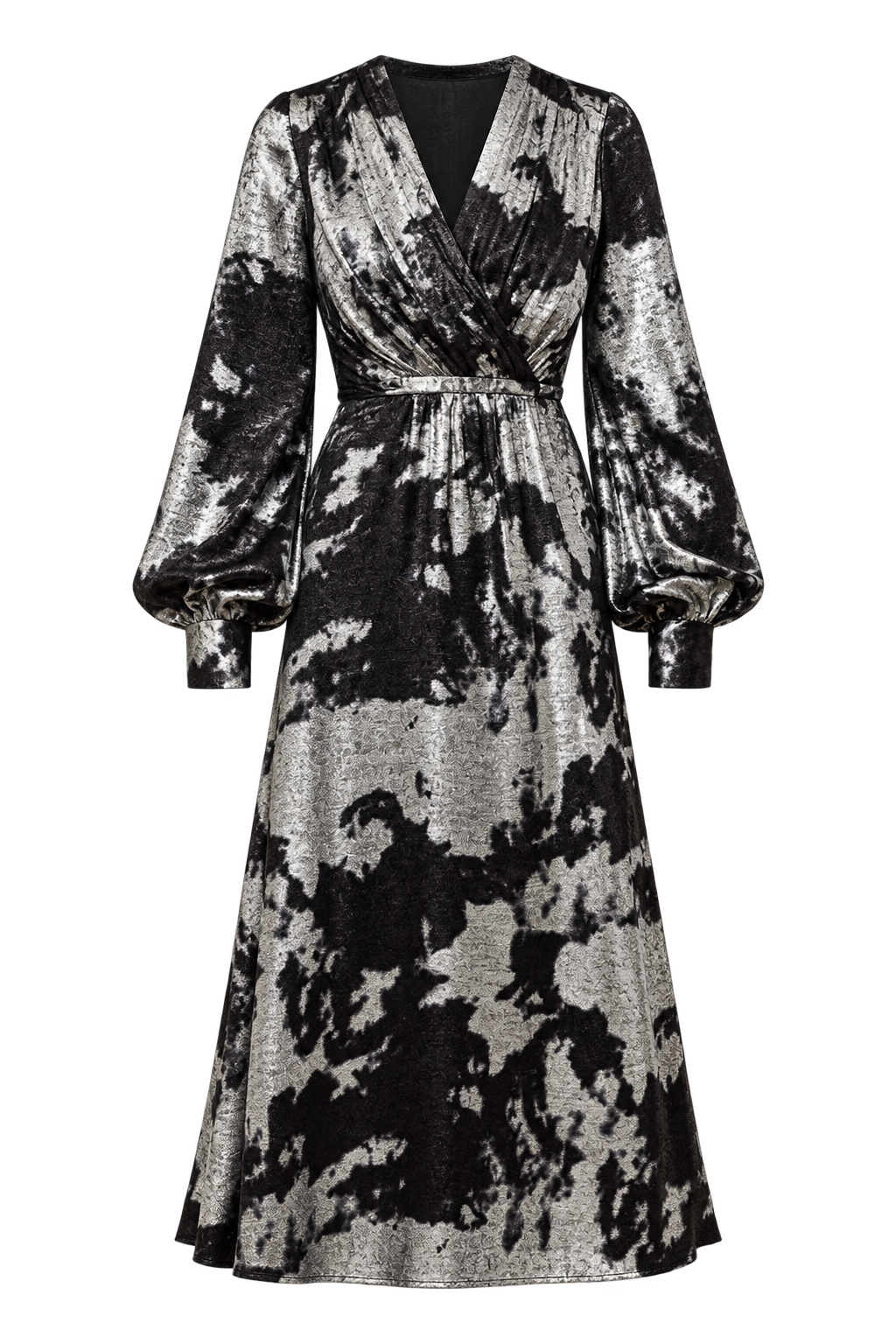 Elodie Black Silver Foil Midaxi Dress