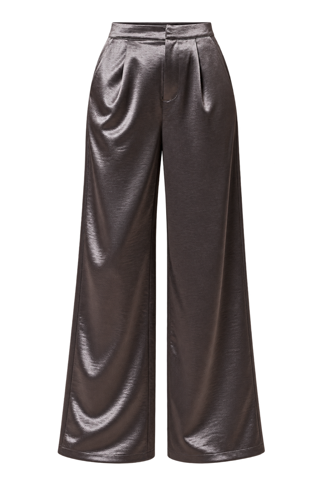 Estelle Grey Satin Wide Leg Trousers