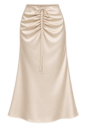 Floriane Champagne Gathered Detail Satin Midaxi Skirt
