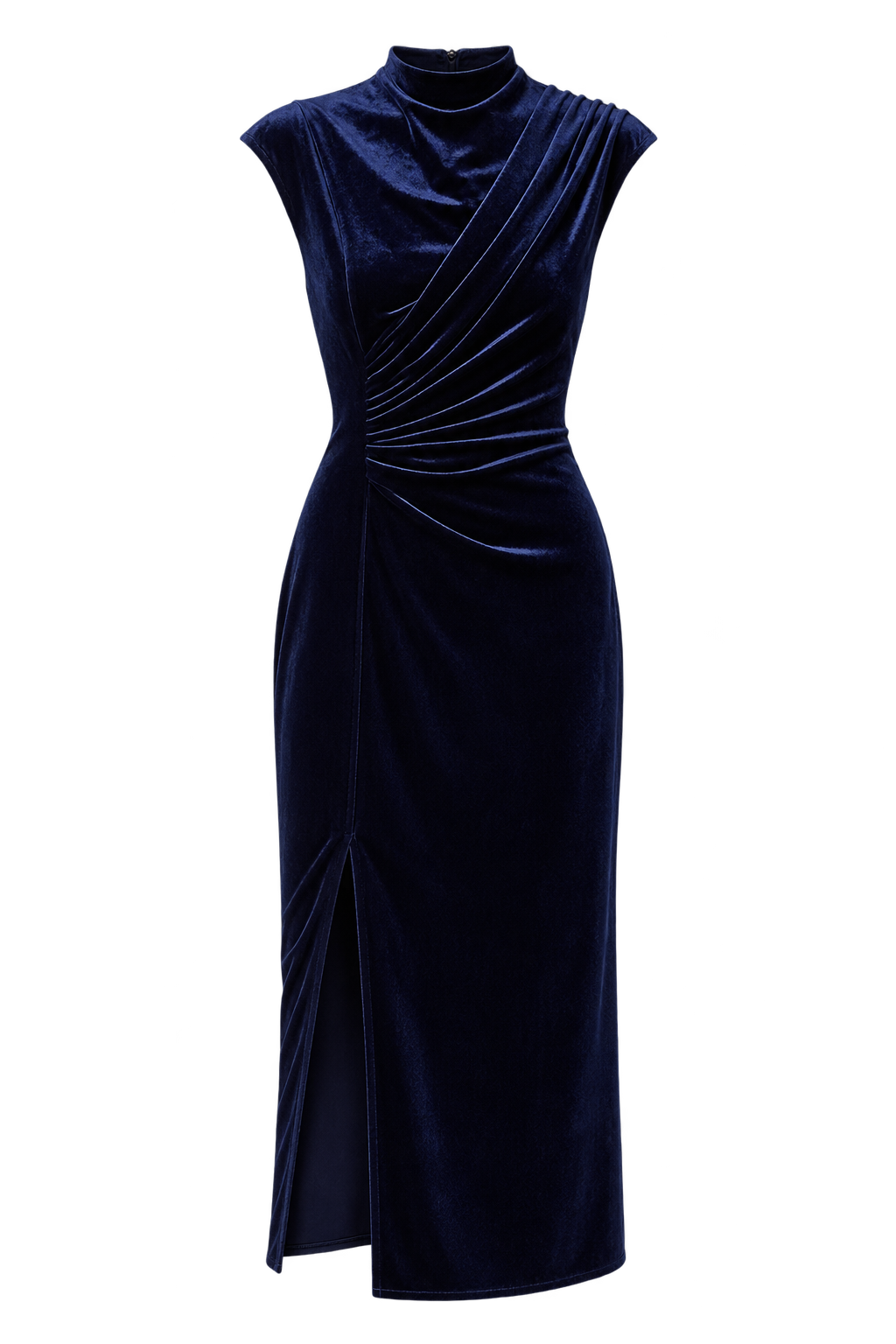 Demelza Navy Velvet High Neck Sleeveless Midaxi Dress
