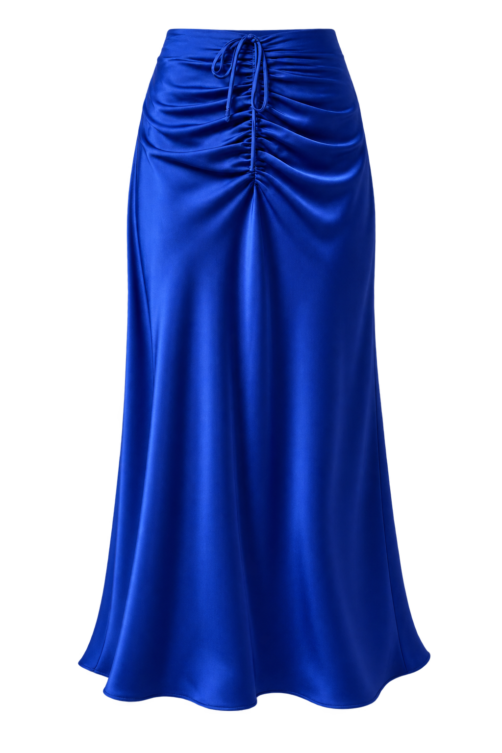 Floriane Cobalt Blue Gathered Detail Satin Midaxi Skirt