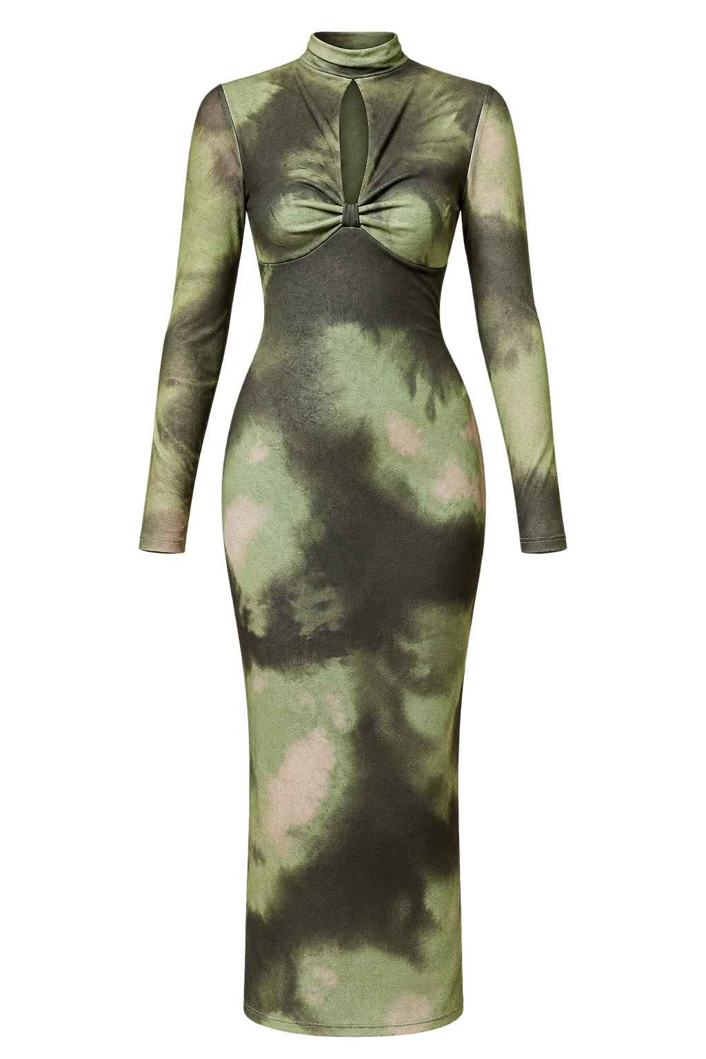 Isolde Khaki Print Keyhole Midaxi Dress
