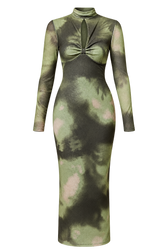 Isolde Khaki Print Keyhole Midaxi Dress