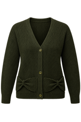 Ivanna Khaki Bow Pocket Detail Cardigan