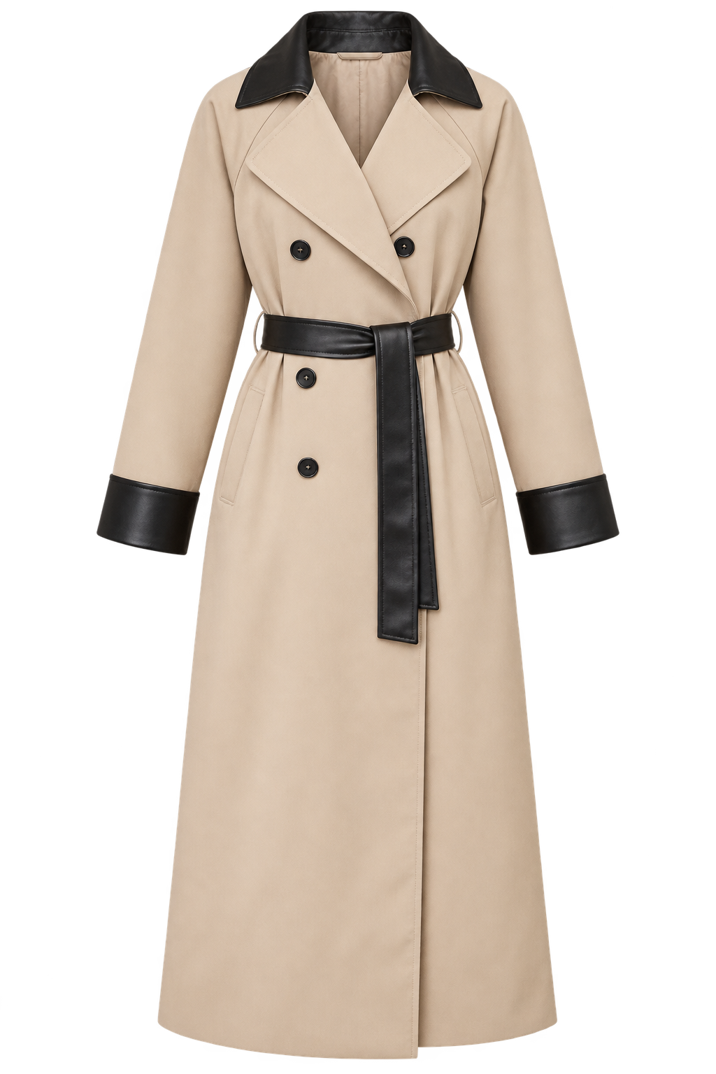 Katya Camel PU Contrast Trim Trench Coat