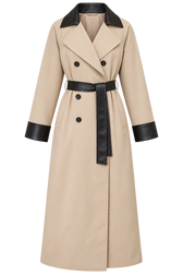 Katya Camel PU Contrast Trim Trench Coat