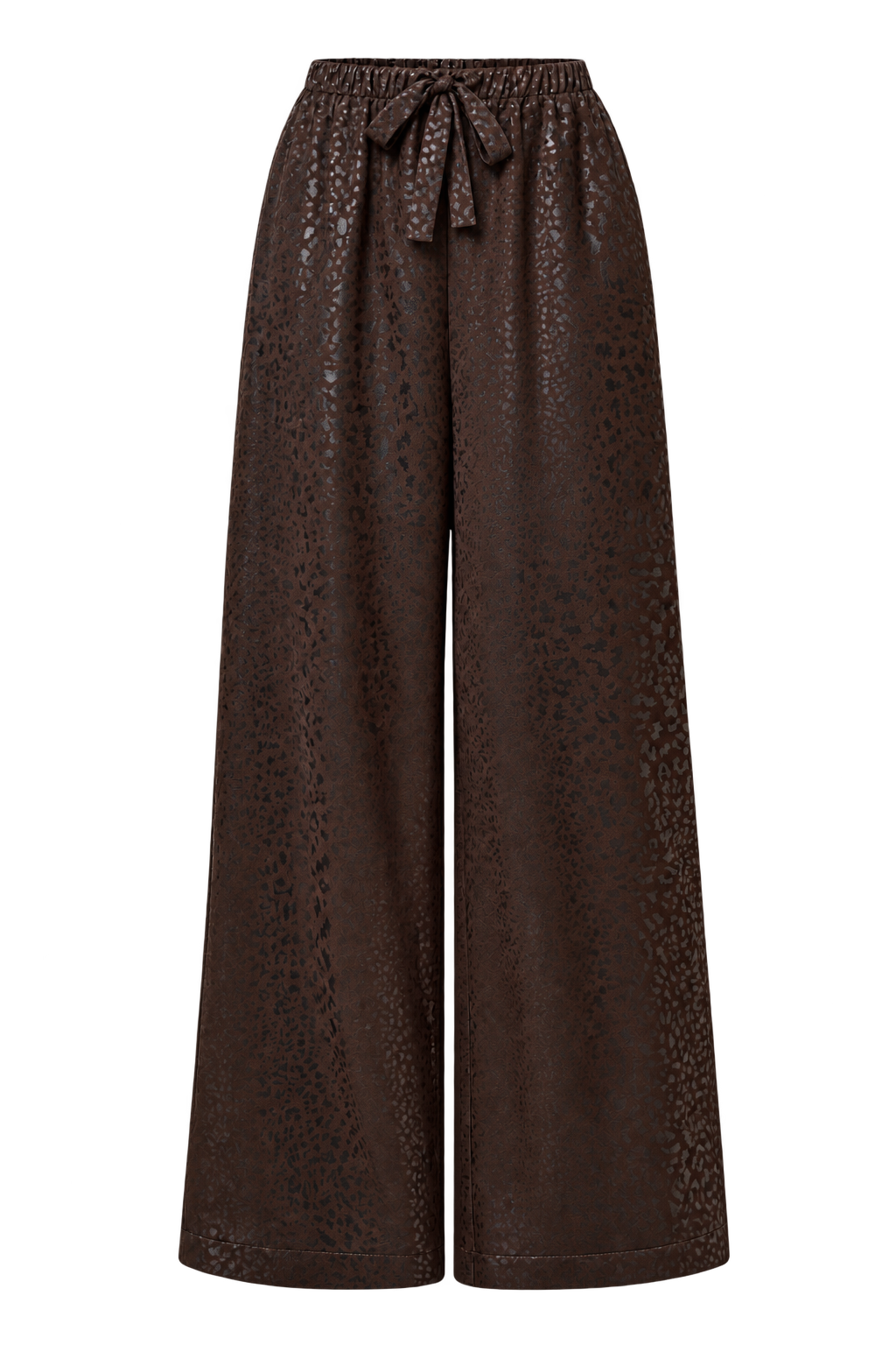 Lorena Chocolate Animal Texture Satin Wide Leg Trousers