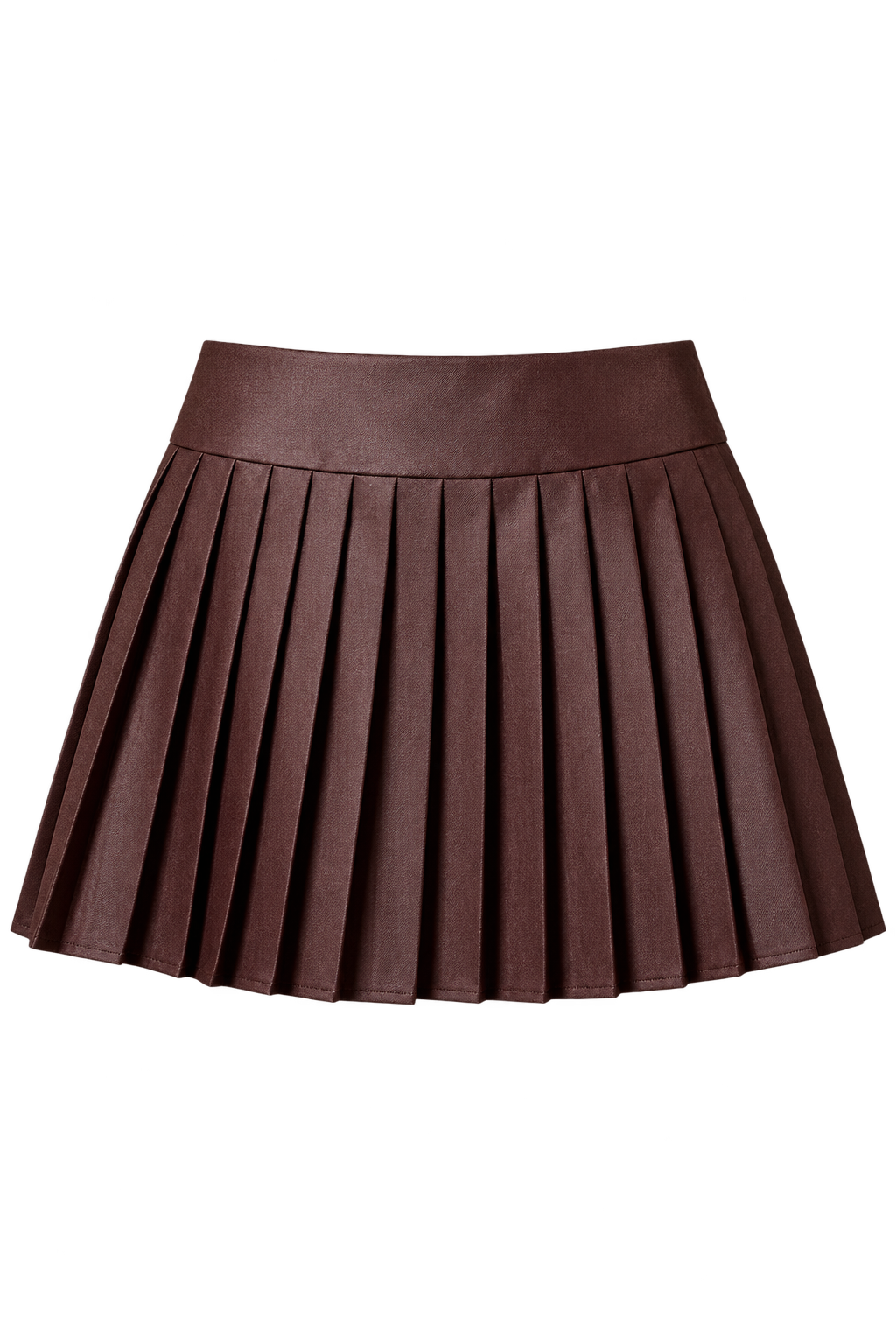 Denise Chocolate Pleated A‑Line Regular Waist Mini Skirt