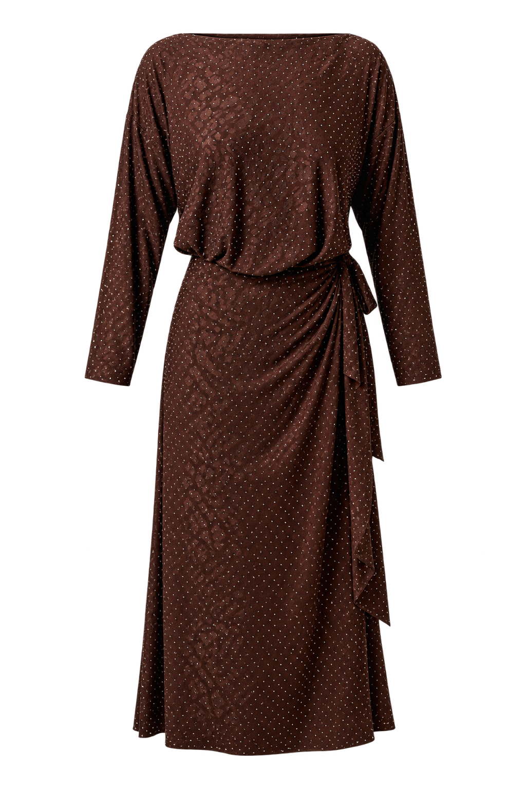 Lysandra Chocolate Animal Texture Gem Wrap Midaxi Dress