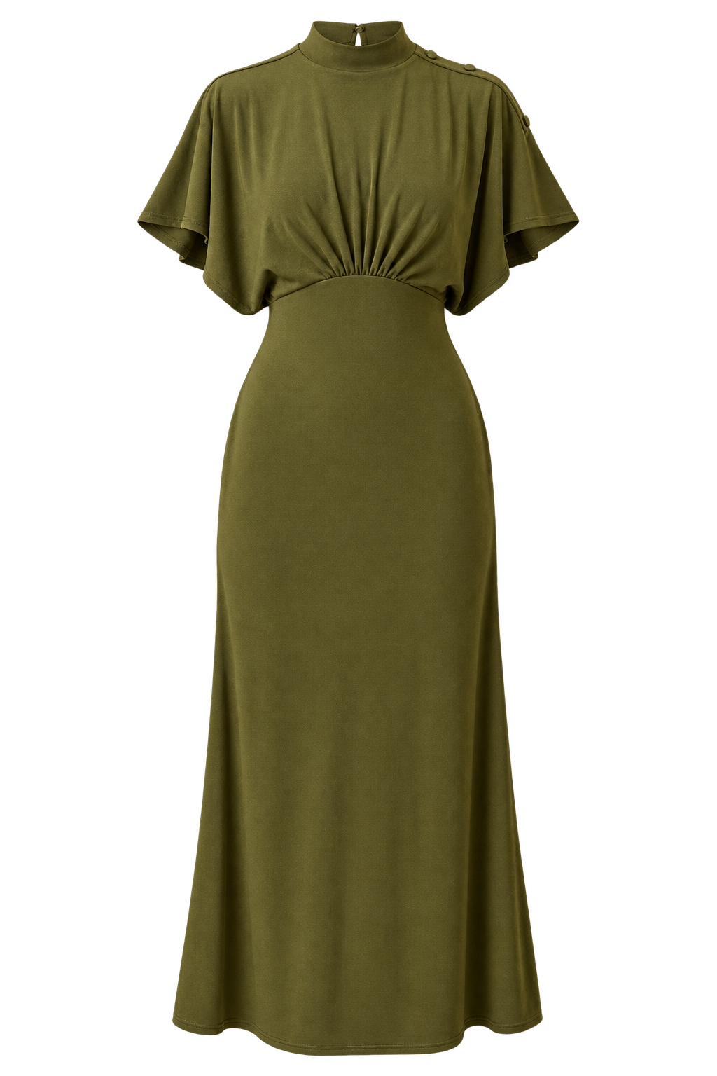 Maeva Khaki Button Detail Midaxi Dress