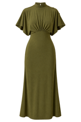 Maeva Khaki Button Detail Midaxi Dress