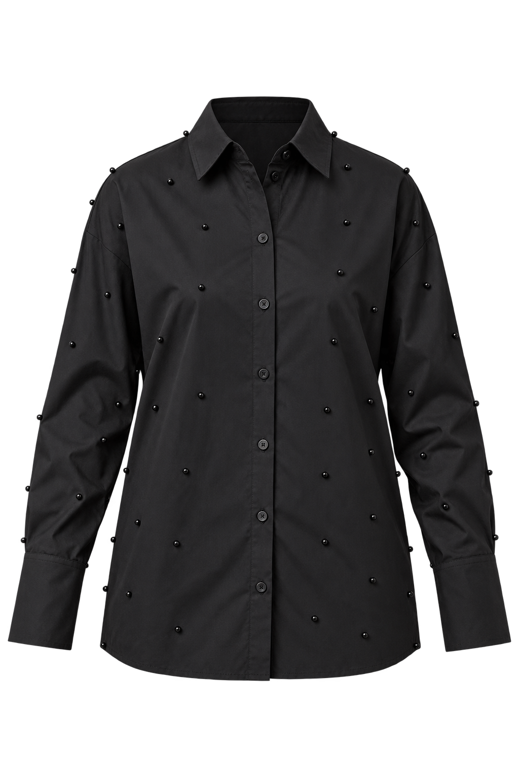 Oriane Black Cotton Pearl Embellished Shirt