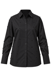 Oriane Black Cotton Pearl Embellished Shirt