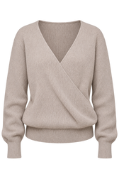 Dulcie Taupe Wrap V‑Neck Long Sleeve Regular Fit Jumper