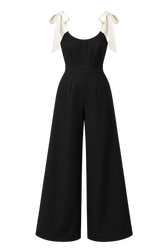 Raine Black Contrast Shoulder Bow Jumpsuit