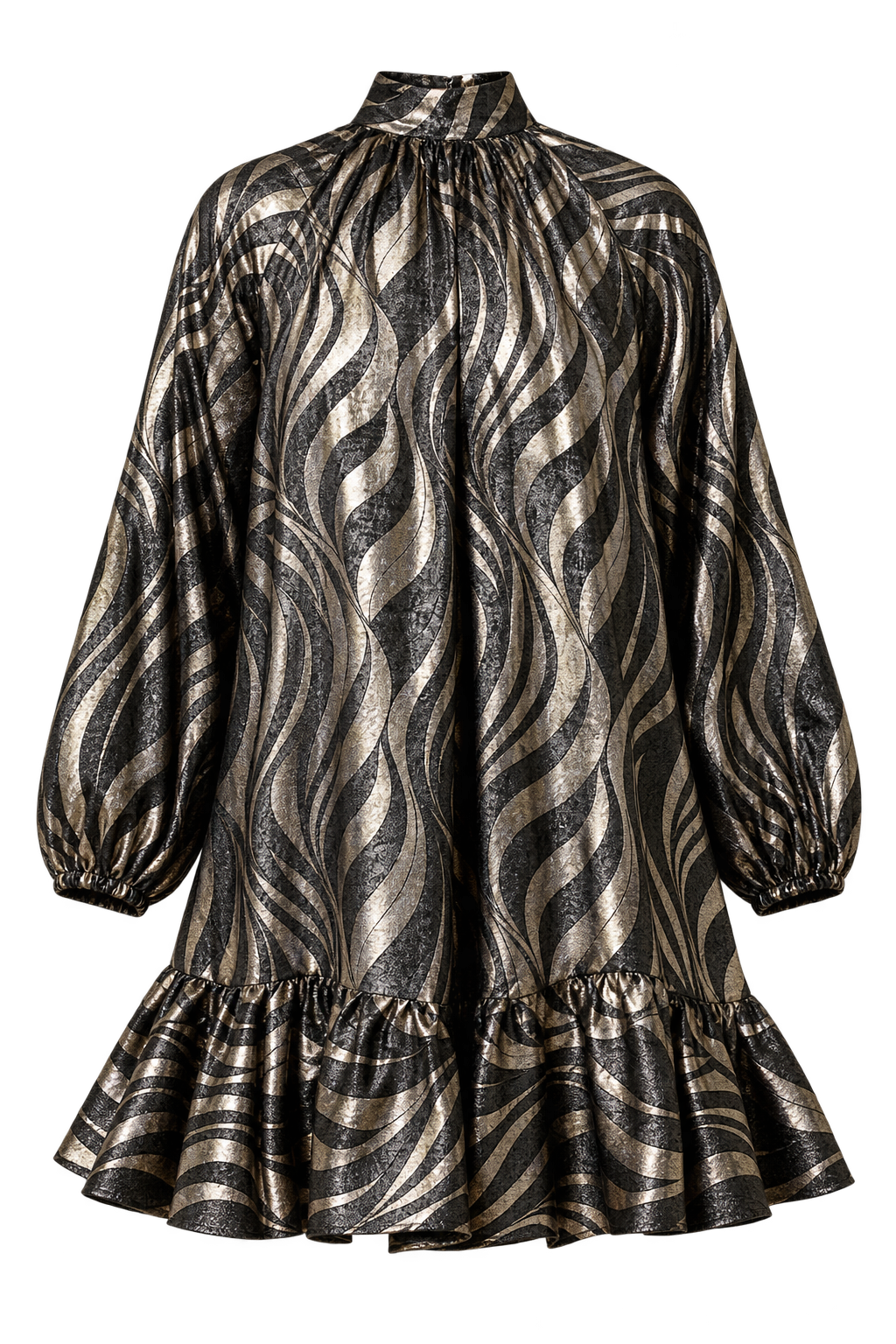 Sabine Black and Gold Foil Print Mini Dress