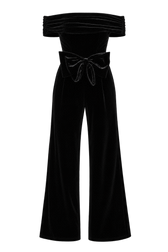 Selene Black Velvet Bow Detail Bardot Jumpsuit
