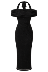 Siena Black Mesh Gem Detail Bardot Midaxi Dress