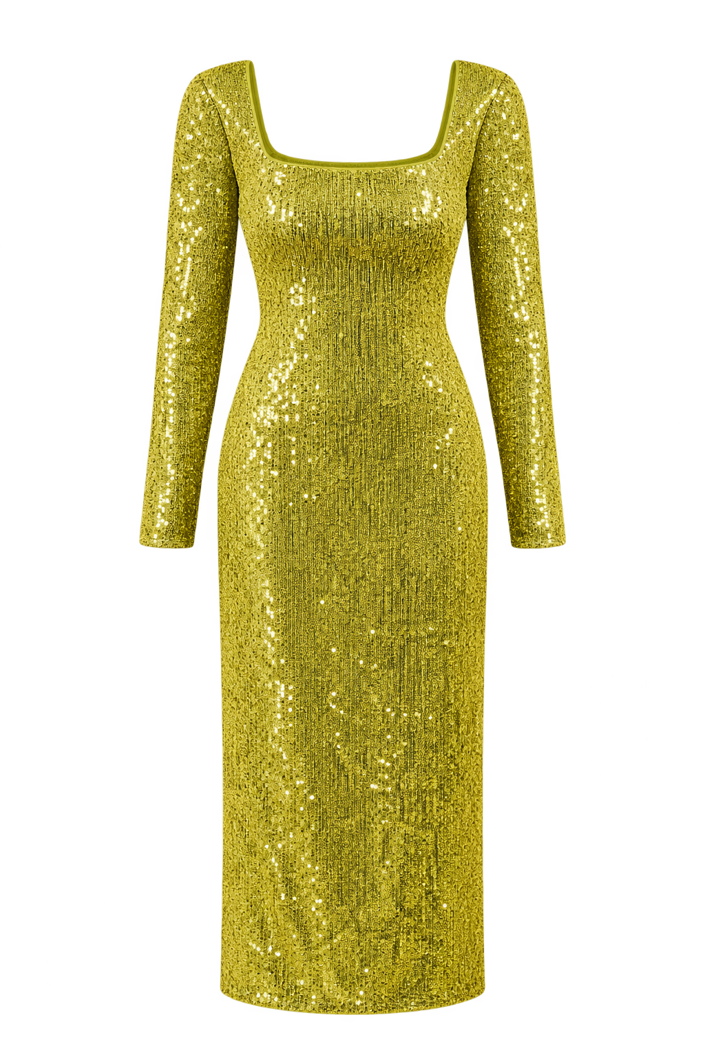 Solange Lime Sequin Square Neck Midaxi Dress