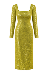 Solange Lime Sequin Square Neck Midaxi Dress