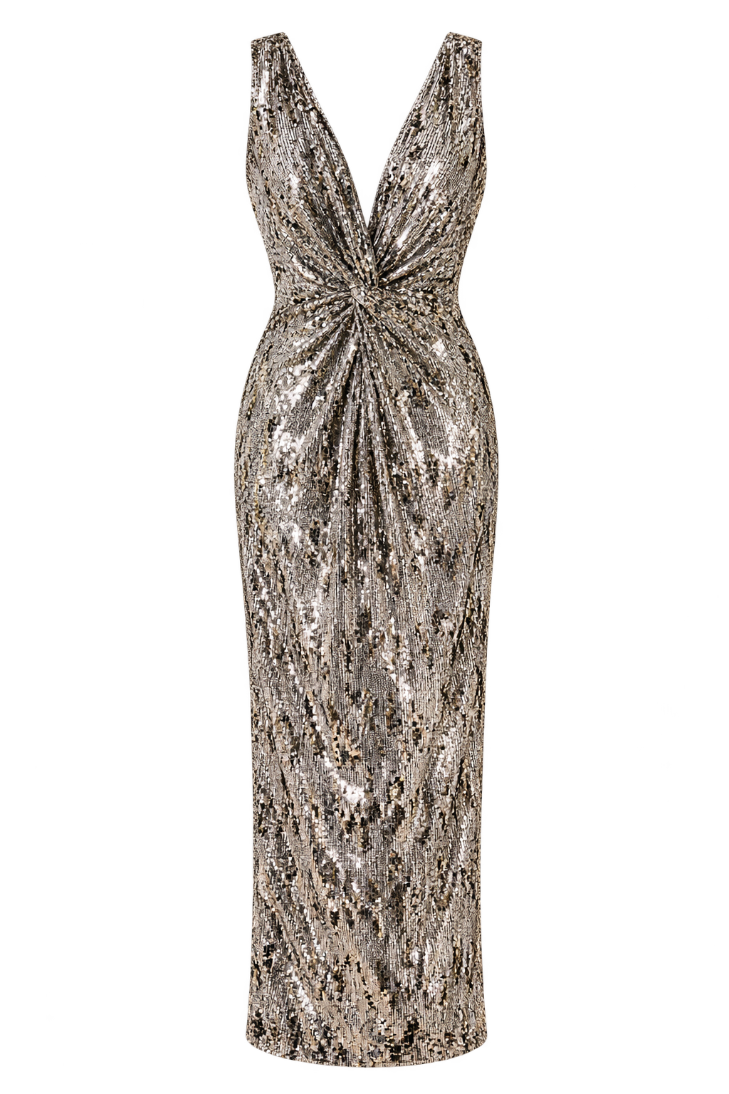 Solara Silver Sequin Knot Detail Midaxi Dress