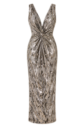 Solara Silver Sequin Knot Detail Midaxi Dress
