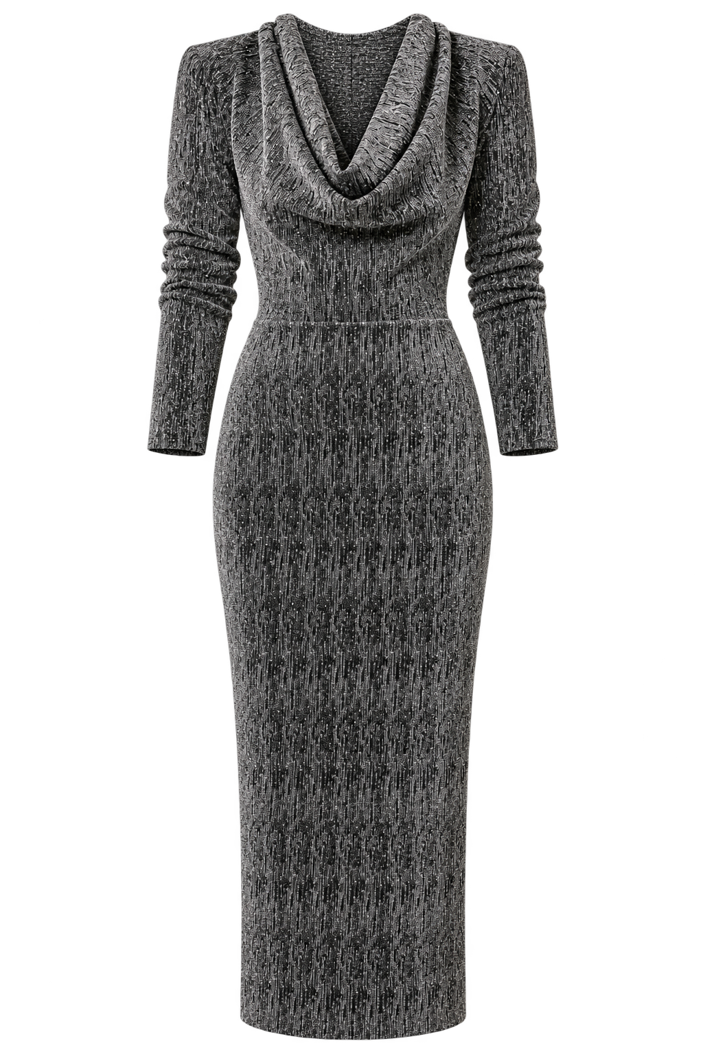 Sylvie Black and Silver Cowl Neck Midaxi Dress