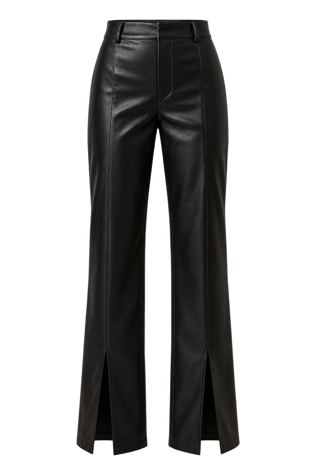 Natasia Black PU Split Detail Wide Leg Trousers