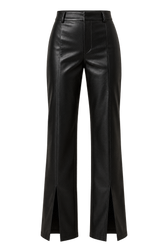 Natasia Black PU Split Detail Wide Leg Trousers