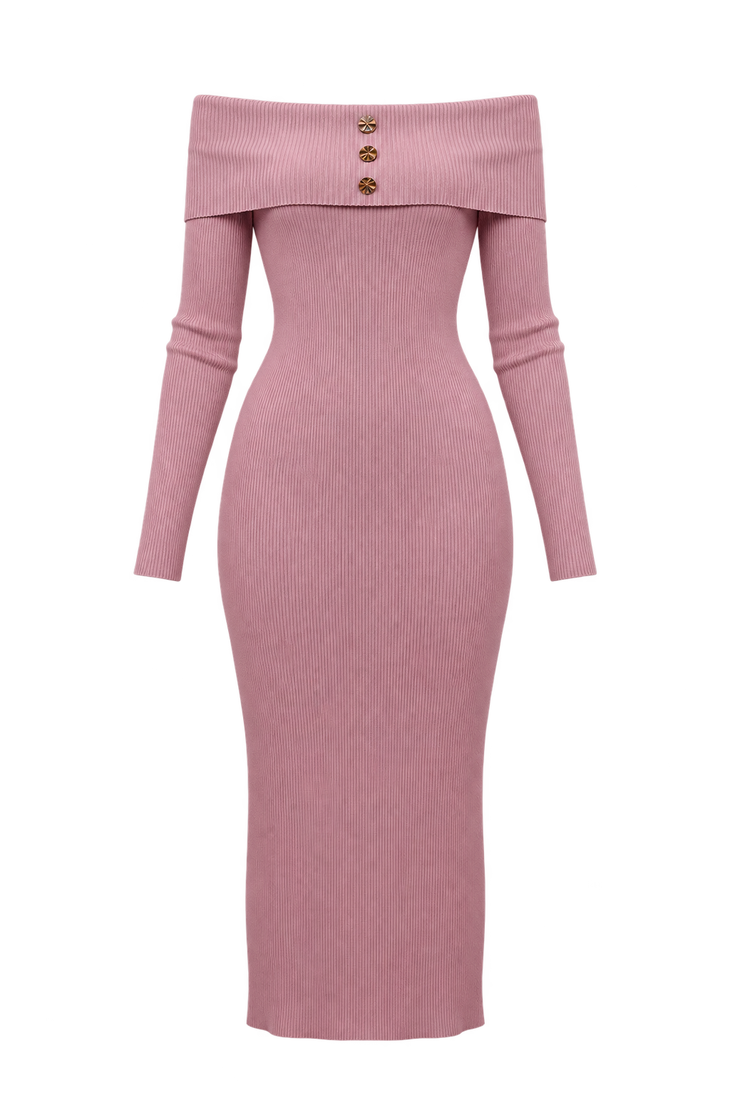 Ondine Mink Knitted Bardot Midaxi Dress