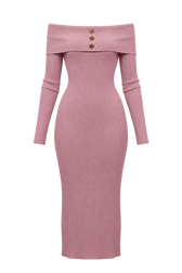 Ondine Mink Knitted Bardot Midaxi Dress