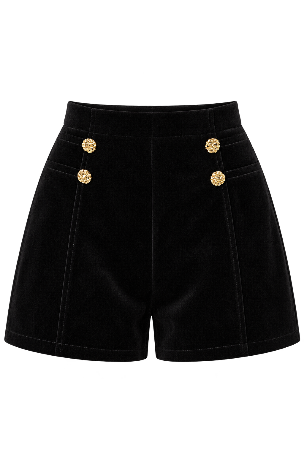 Paloma Black Velvet Button Detail Shorts