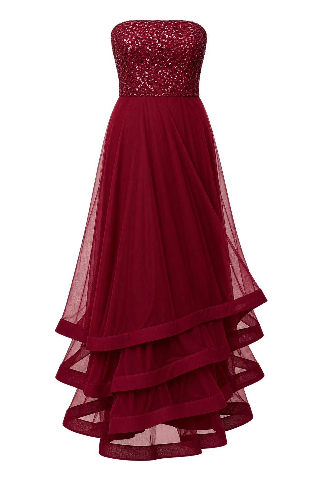 Elina Red Bandeau Embellished A‑Line Maxi Dress