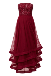 Elina Red Bandeau Embellished A‑Line Maxi Dress