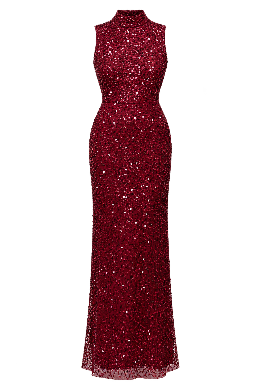 Dominique Red High Neck Open Back Embellished Maxi Dress
